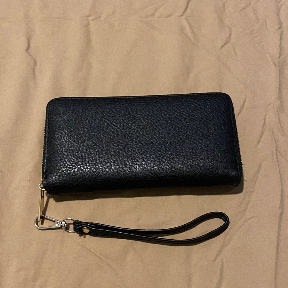 Black faux leather wristlet